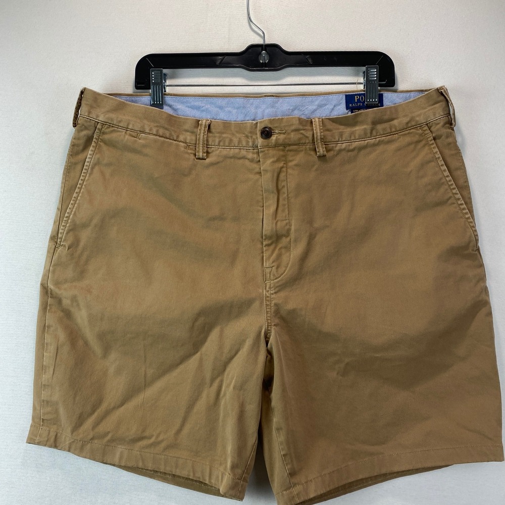 Polo Ralph Lauren Stretch Classic Fit Mens 38 Tan Khaki Chino Shorts Flat Front